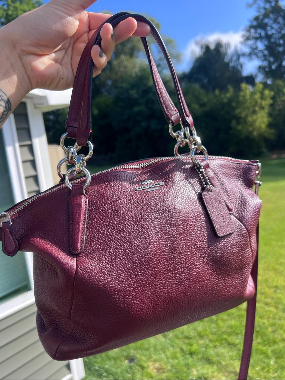 AUTHENTIC Coach Small Kelsey Satchel Oxblood Burgundy Pebble Leather Bag